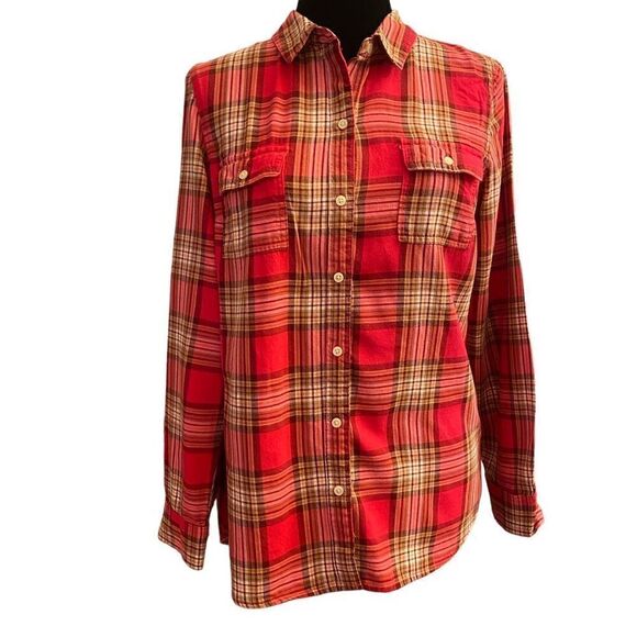 Old Navy Red Plaid Long Sleeve Flannel Button Down‎ Top Sz M - Picture 1 of 13